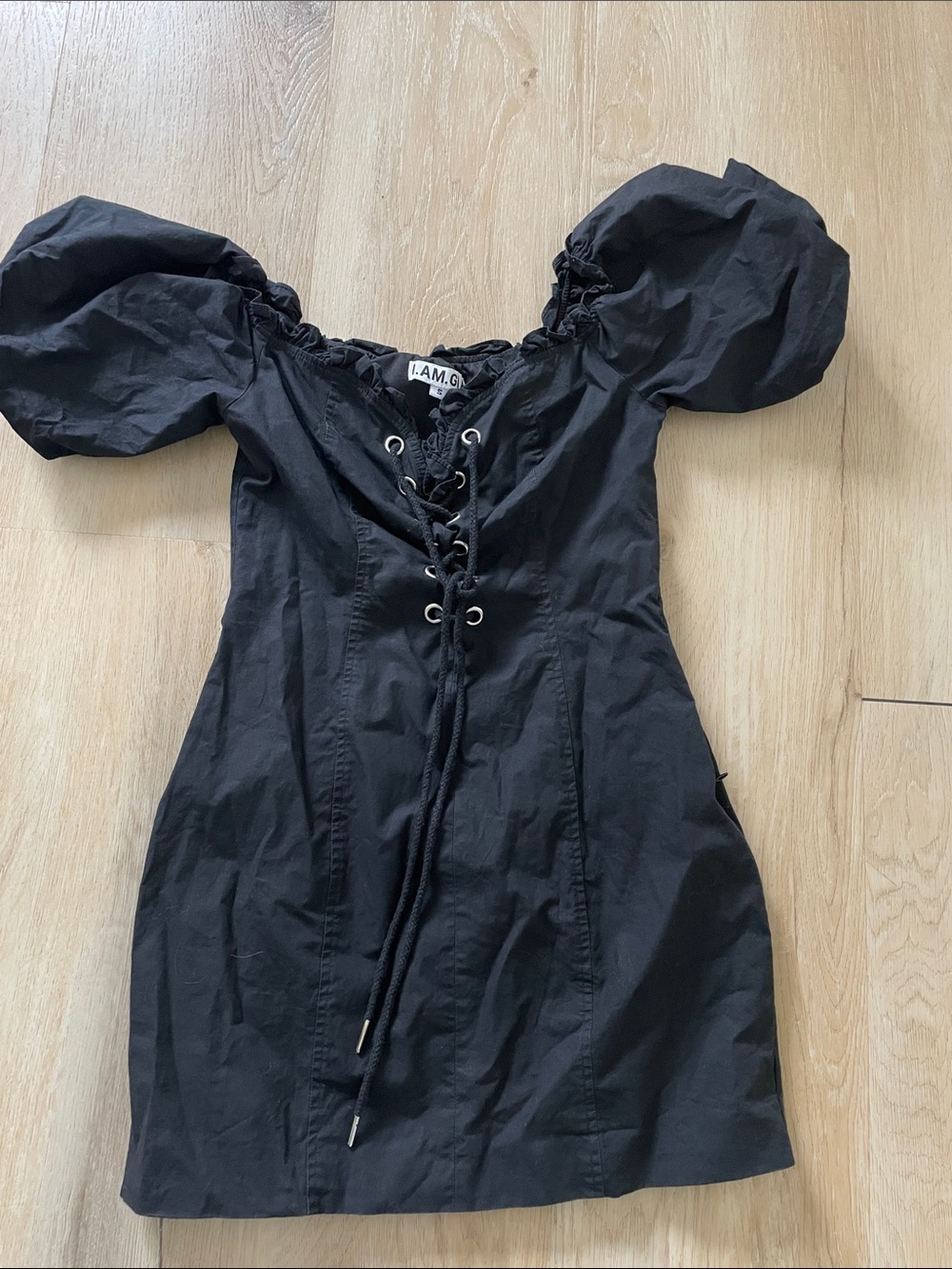 I.AM.GIA Black Puff-Sleeve Lace-Up Mini